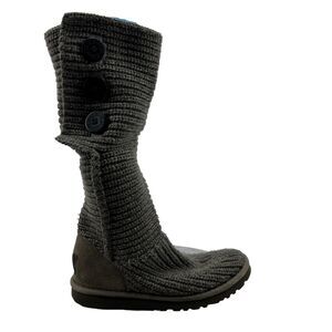 UGG Classic Cardy Boot Womens 7 Gray Wool Knit Tall Foldover Slouch Button